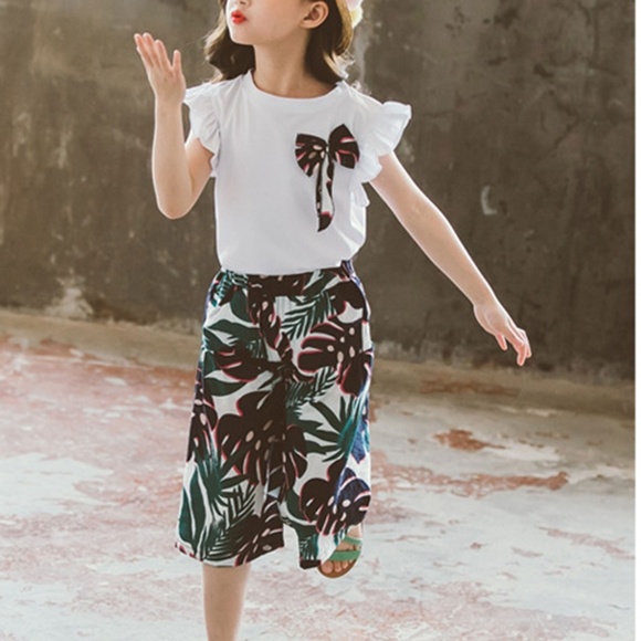 Kids Girls 2PCS Clothes Teen Flare Sleeve Tops & L - Picture 4 of 4